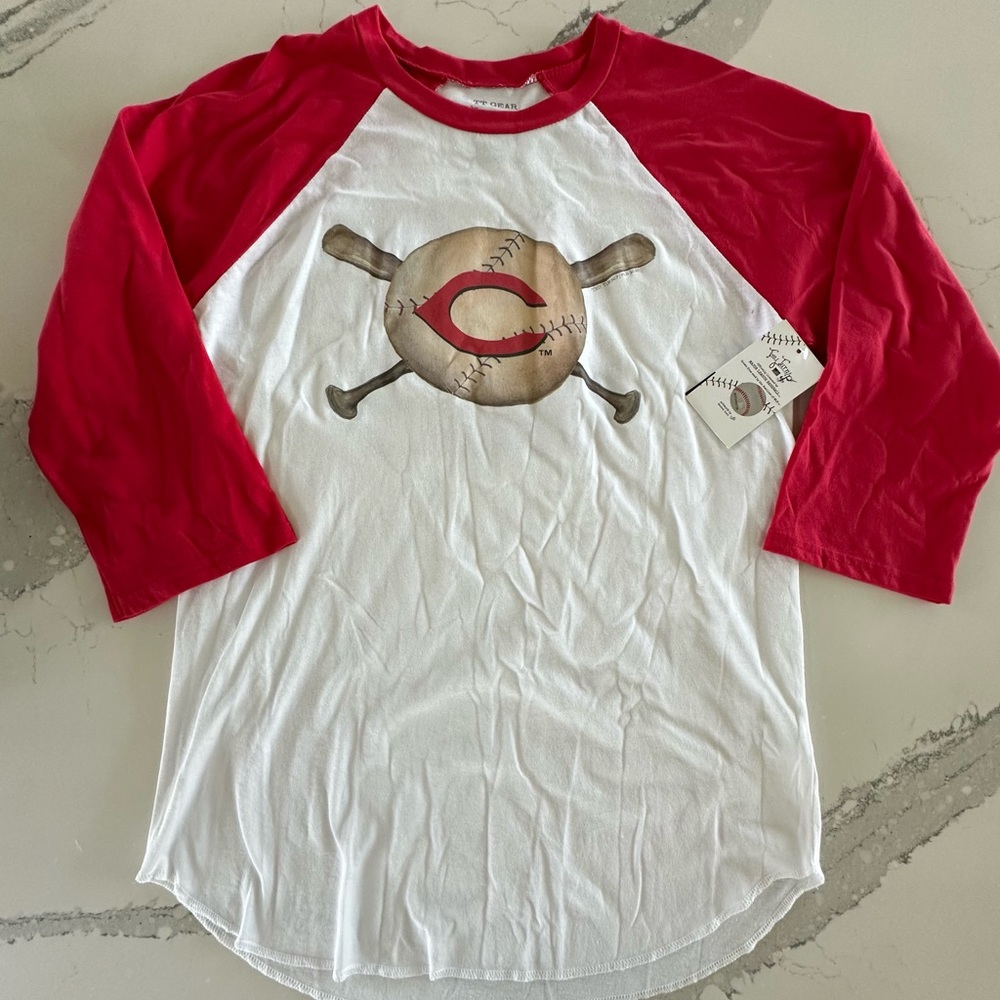 NWT Tiny Turnip Cincinnati Reds Kids Sonny Gray Baseball Raglan Tee XL
